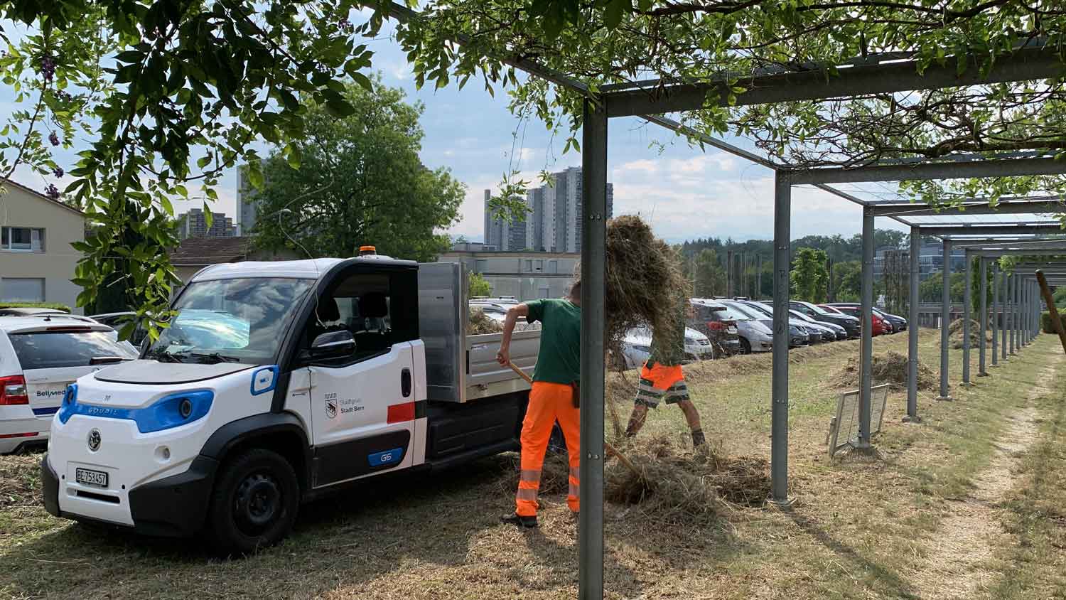Goupil G6 with hooklift and movable container for green areas maintenance